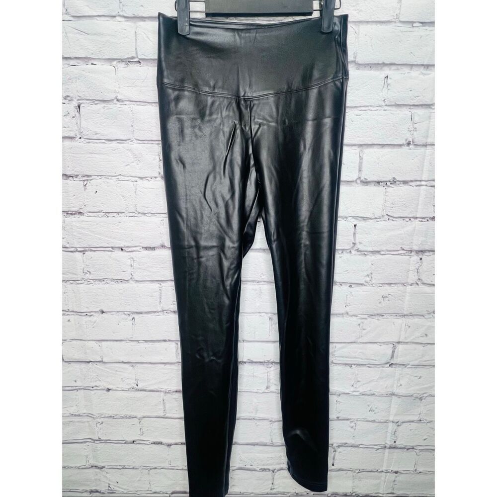 White House Black Market Womens Black Faux Leather Stretch Runway Leggings Sz 6